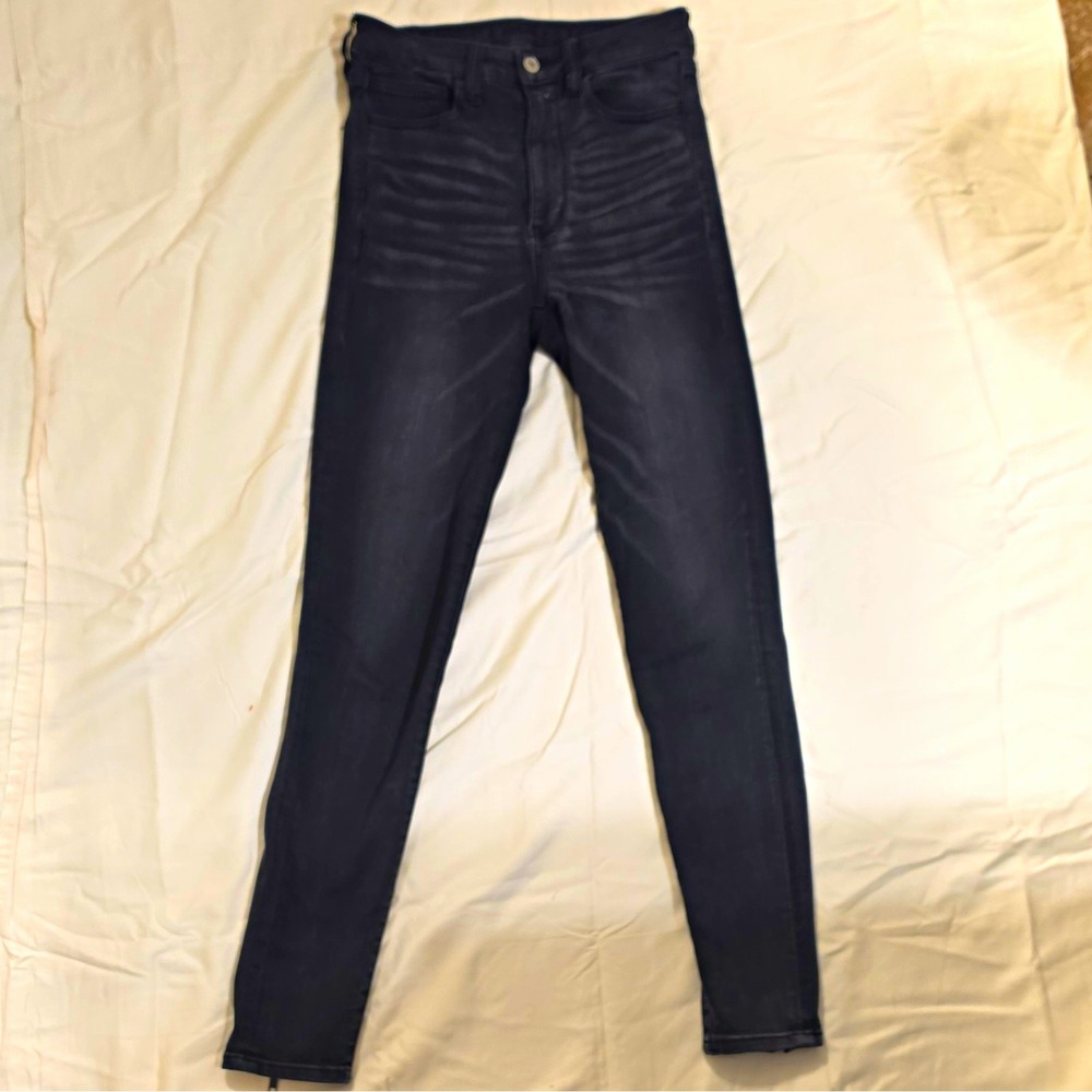 American Eagle Next Level Stretch High Rise Black Skinny Jeans Ankle Zip 6 #93